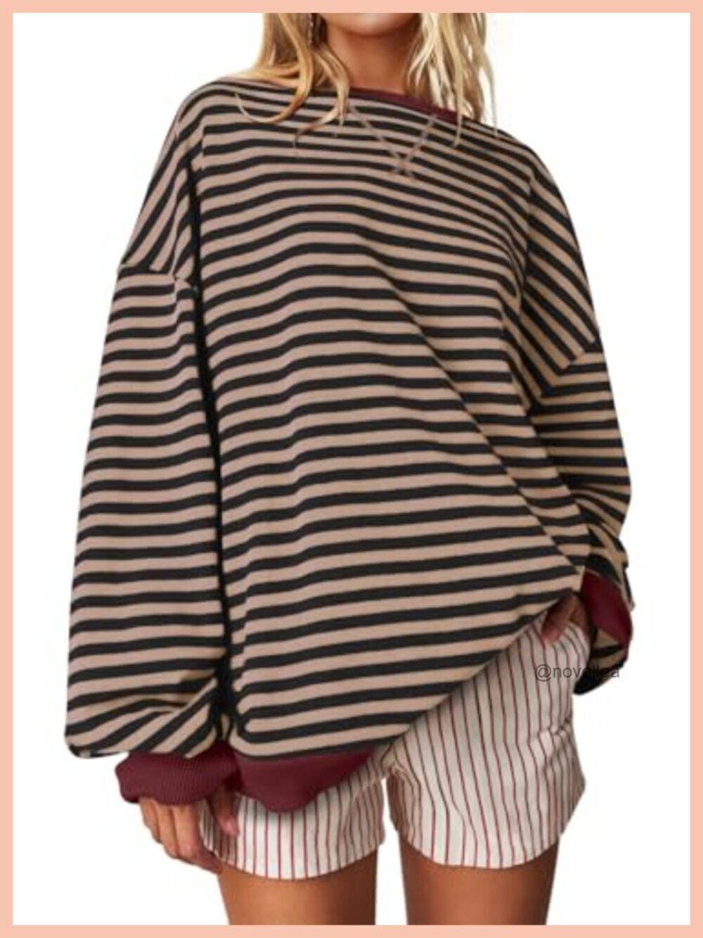Women's Oversized Striped Crewneck Sweatshirt Long Sleeve Pullover Batwing